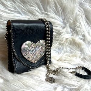 LEATHEROCK Chain Studded Black Mini Bag Crossbody Heart Rhinestones Western BOHO